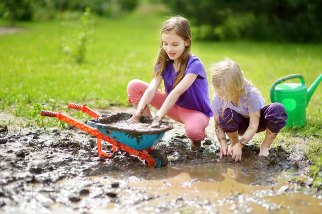 Montessori outdoor sensory activities in the mud