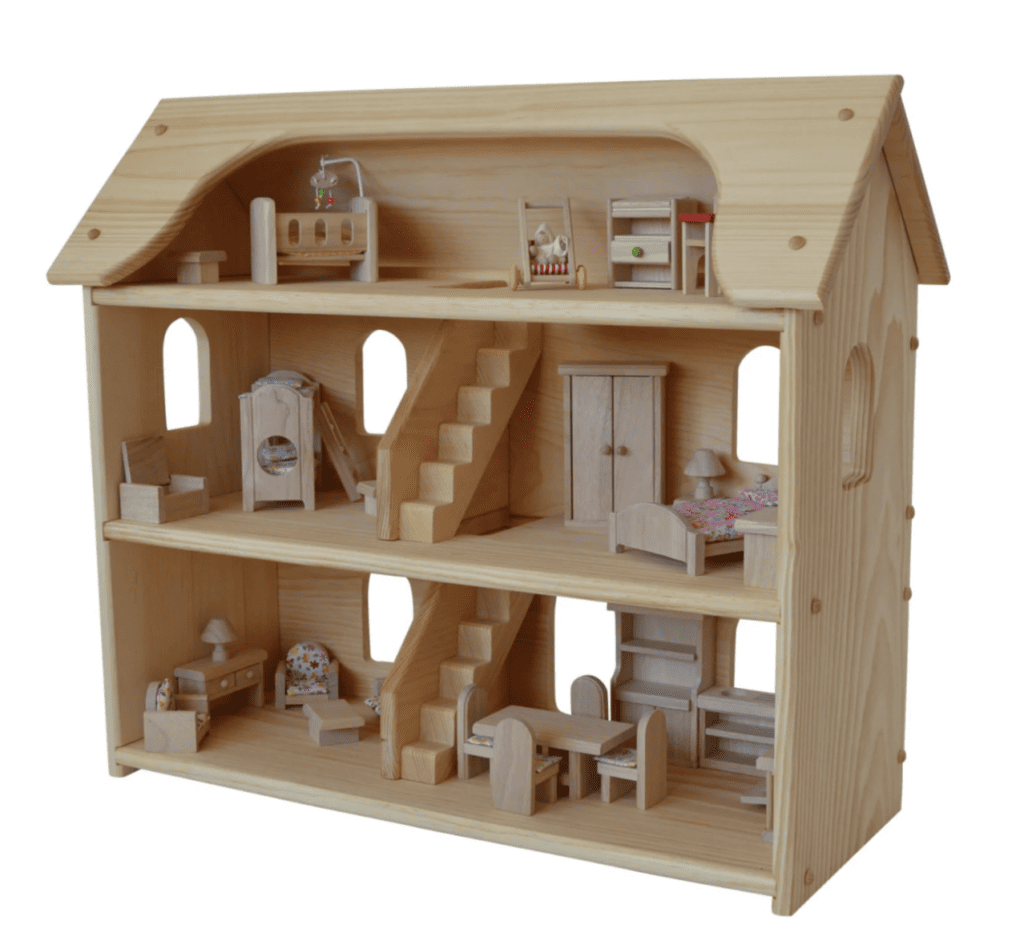 Montessori Wooden Dollhouse with Realistic Furniture