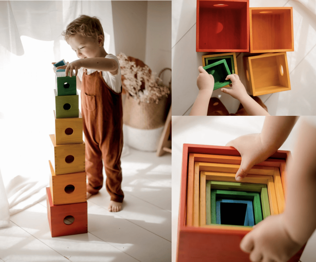 Montessori Wooden nesting and stacking boxes