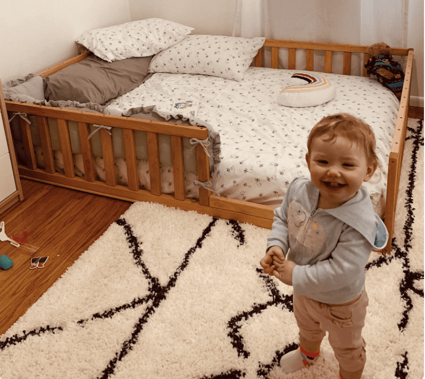Montessori toddler floor bed with slats