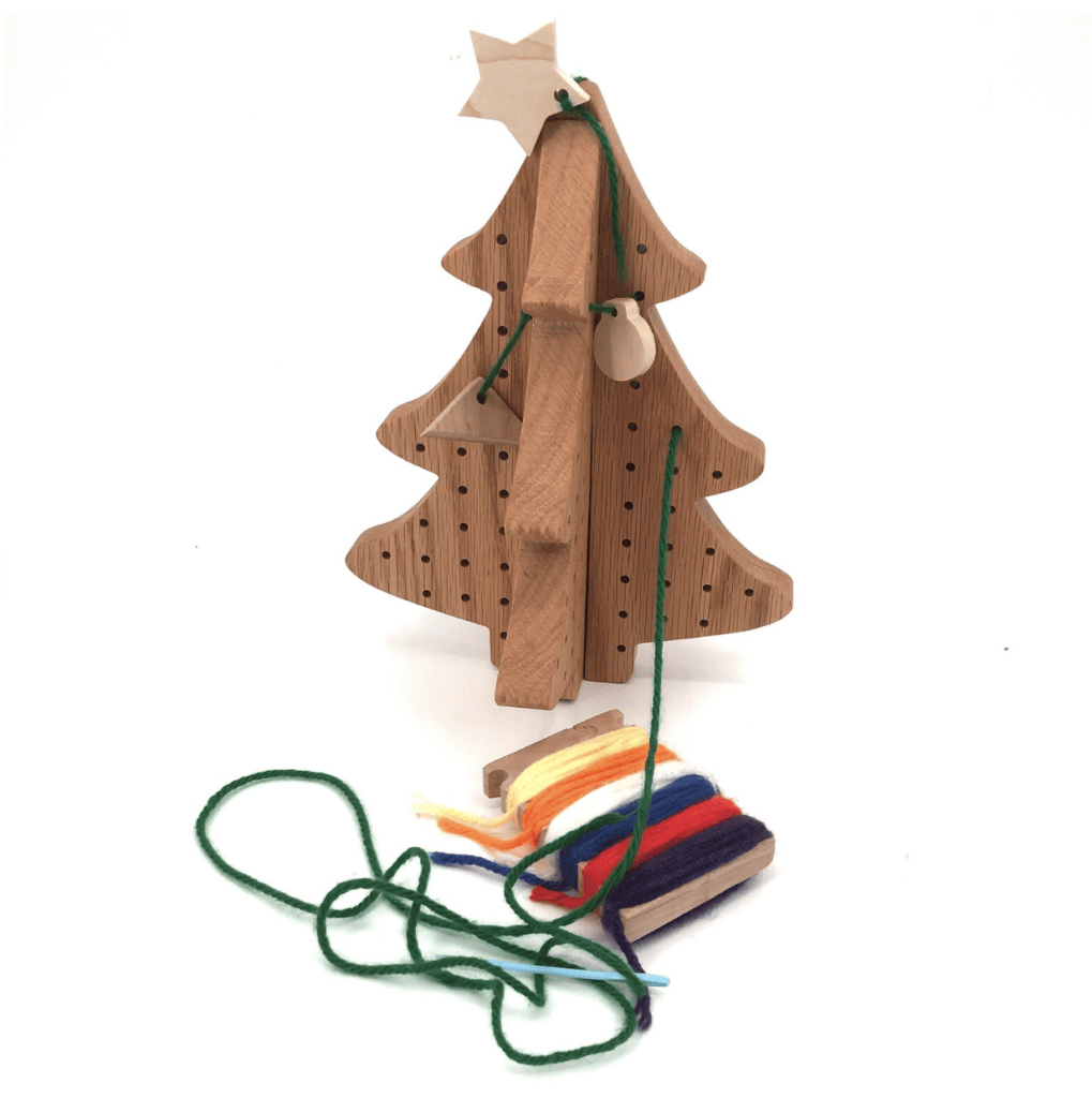 3D Wooden Christmas Tree Montessori Practical Life Sewing Toy 